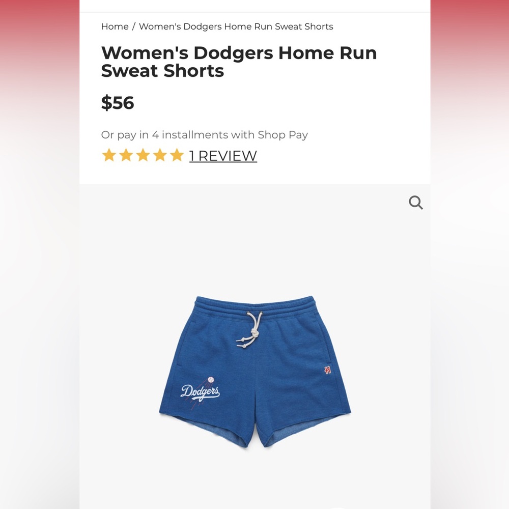 Women’s Dodgers Home Run Sweat Shorts, Homage Size Small